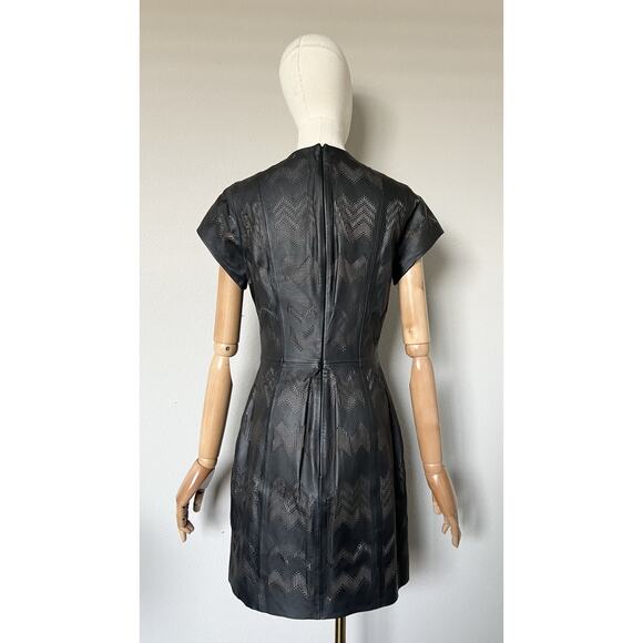 Parker Size M Serena Perforated 100% Leather Mini Dress Dark Brown $550 - Picture 9 of 16